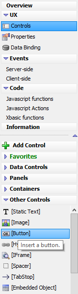 Add a button to the component by clicking CtrlBtn Button
listed in Other Controls.
